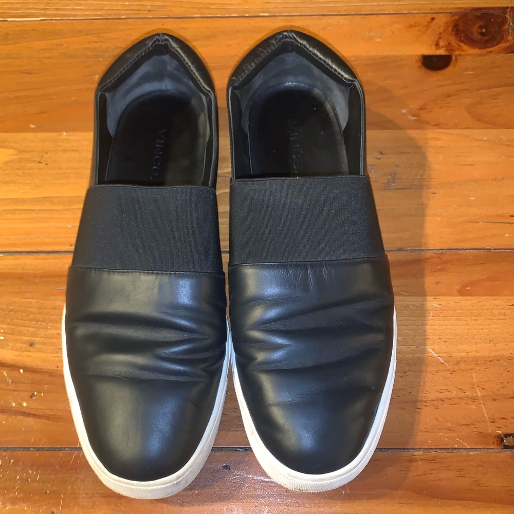 Vince Women’s Black Leather Slip On Sneakers - Picture 1 of 5